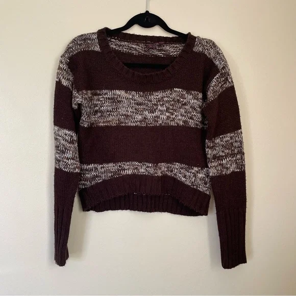 Takeout | Brown Striped Crop Sweater | Size Medium - Picture 1 of 8